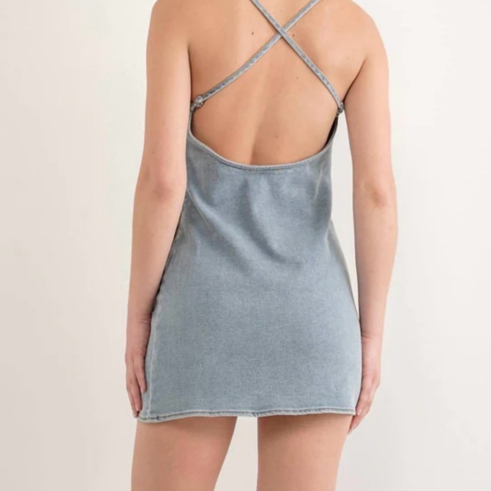 Pretty garage Chic Light Blue Denim Mini Dress 0146 - Picture 2 of 5